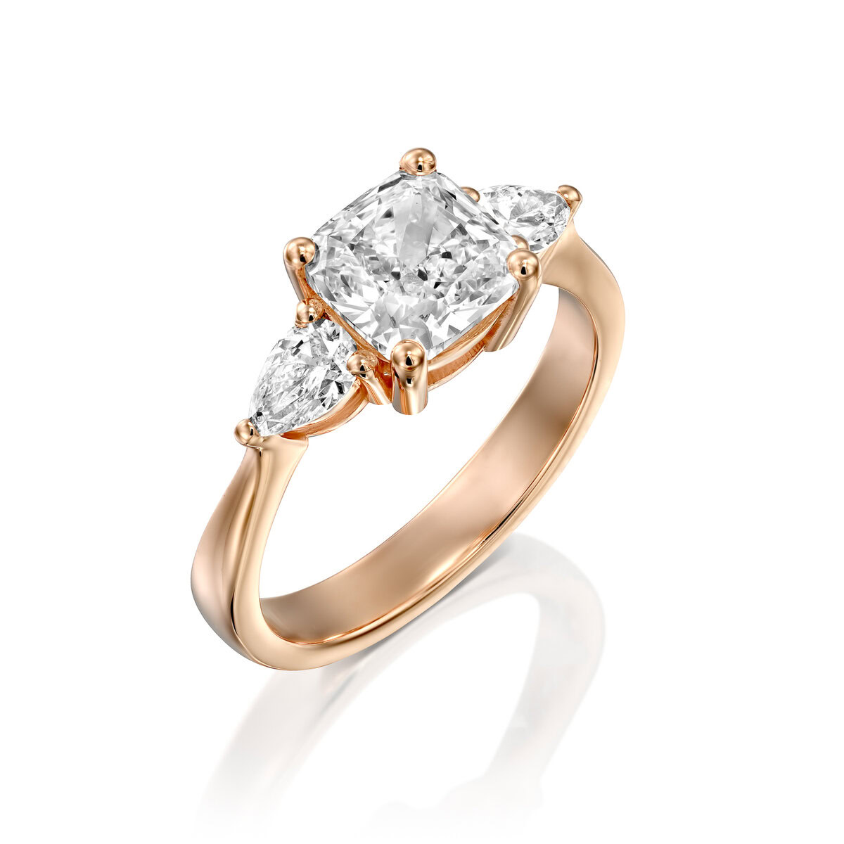 ⁦טבעת קושן 1.50ct וזוג טיפות⁩ – תמונה ⁦2⁩