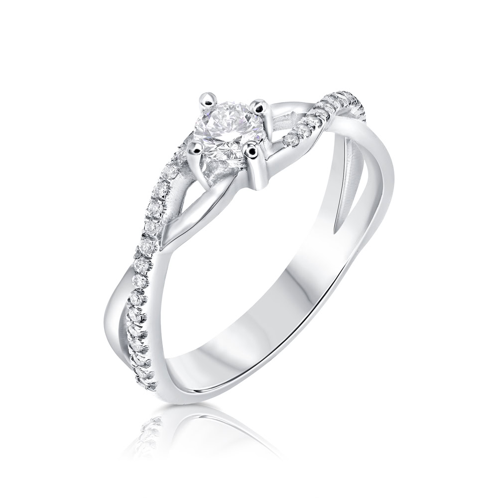 טבעת אירוסין סוליטר דגם "X" זהב לבן