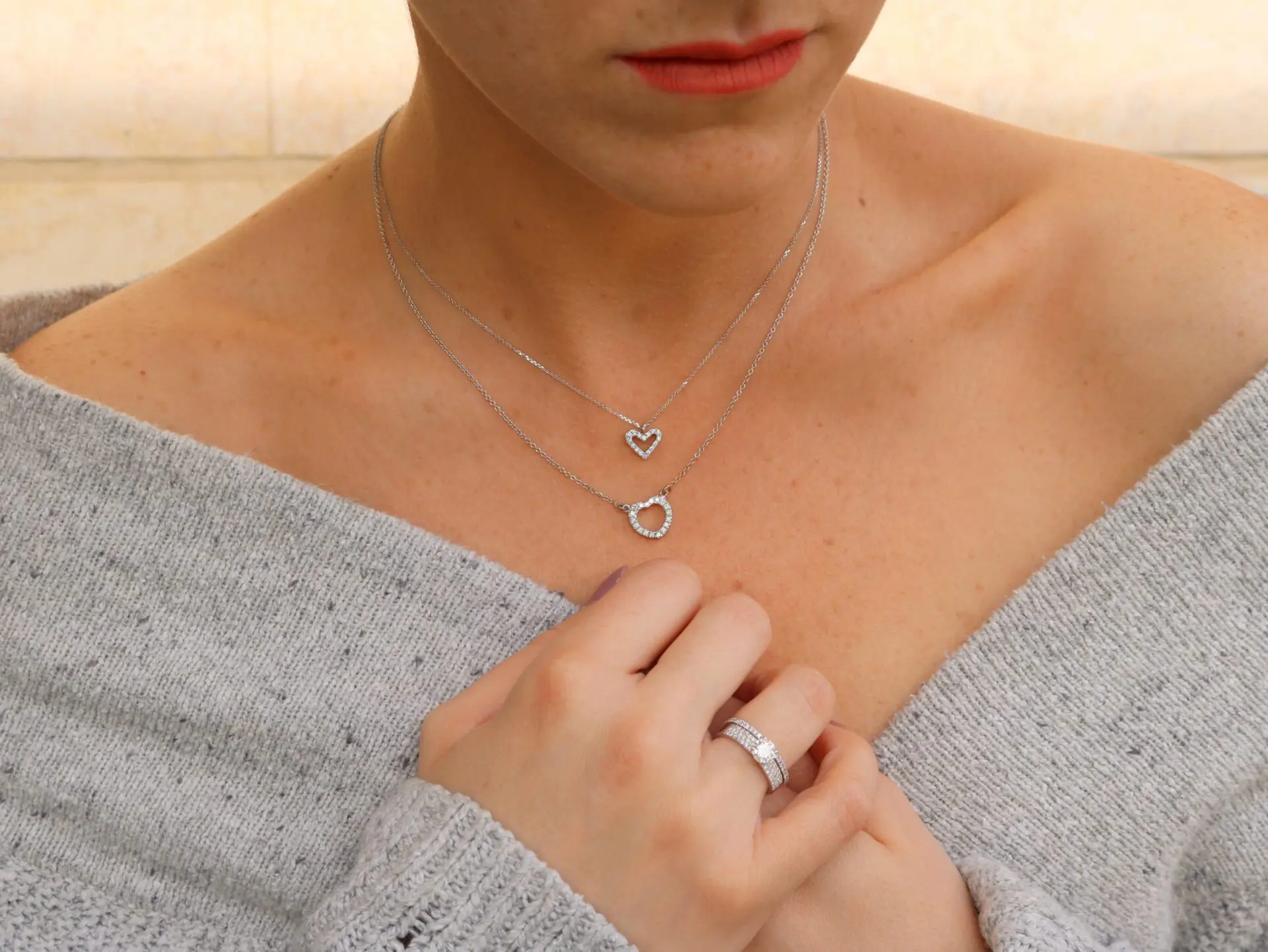 ⁦תליון יהלומים לב רחב⁩ – תמונה ⁦2⁩