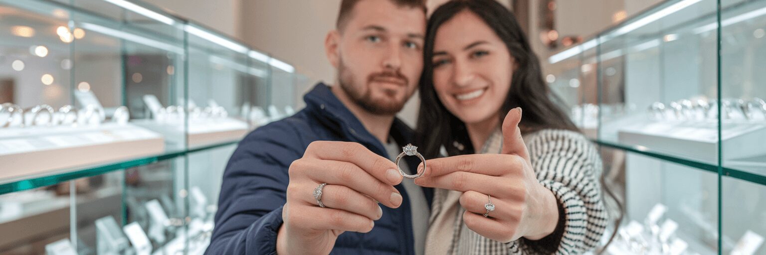 זוג בחנות טבעות אירוסין בבורסה ליהלומים רמת גן