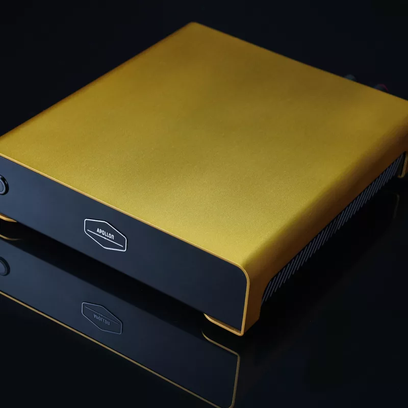 Apollon Purifi 1ET400A Mono Amplifier Front Isometric Gold