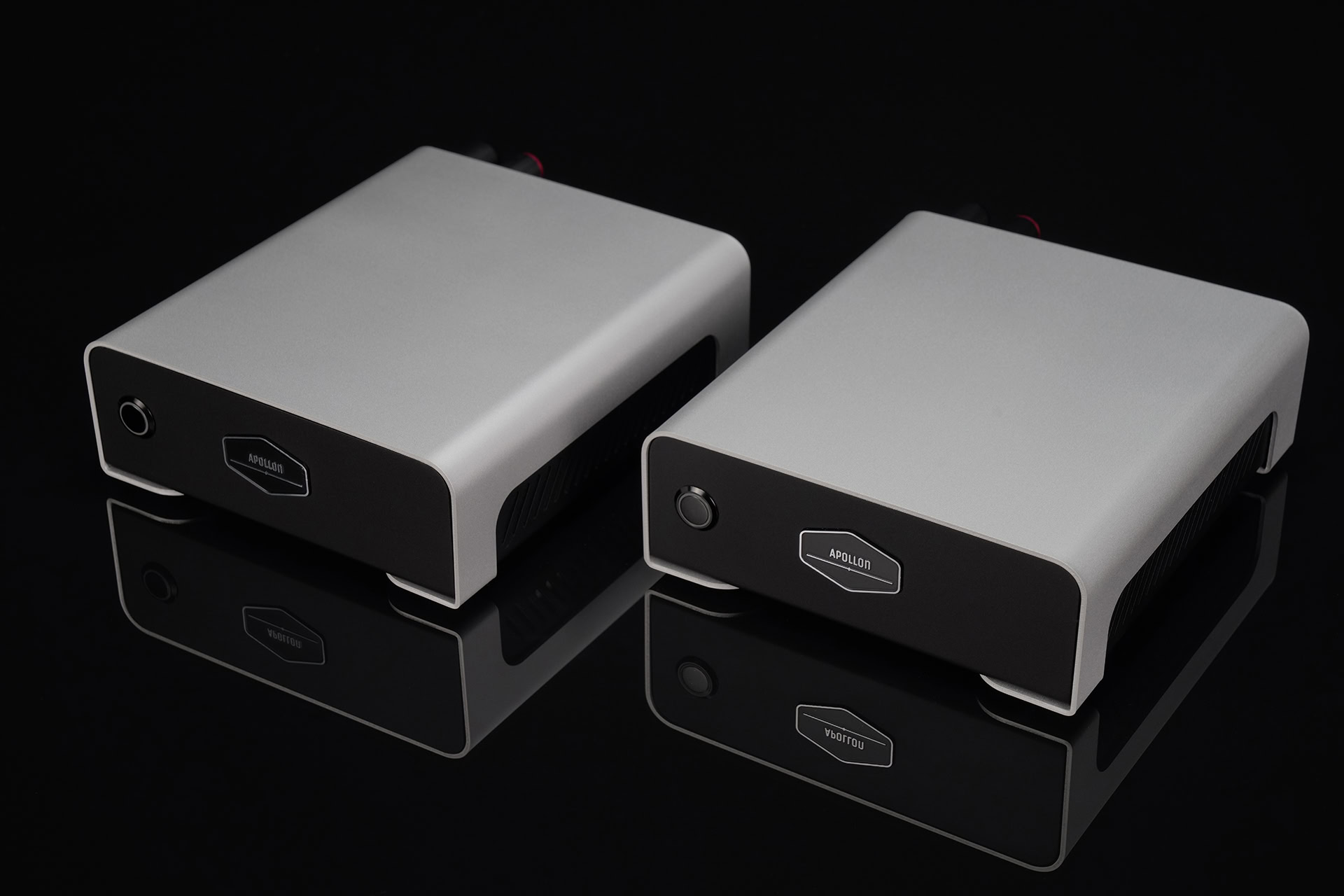 Hypex NC500MP Monoblock Amplifier Pair Silver Anodized Front View Apollon Audio