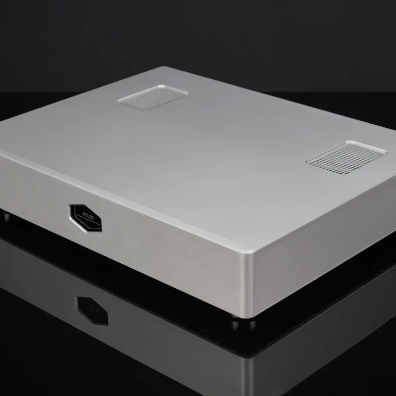 Hypex Nilai 500 Stereo Dual Mono Amplifier Front Side View Silver Anodized Apollon Audio