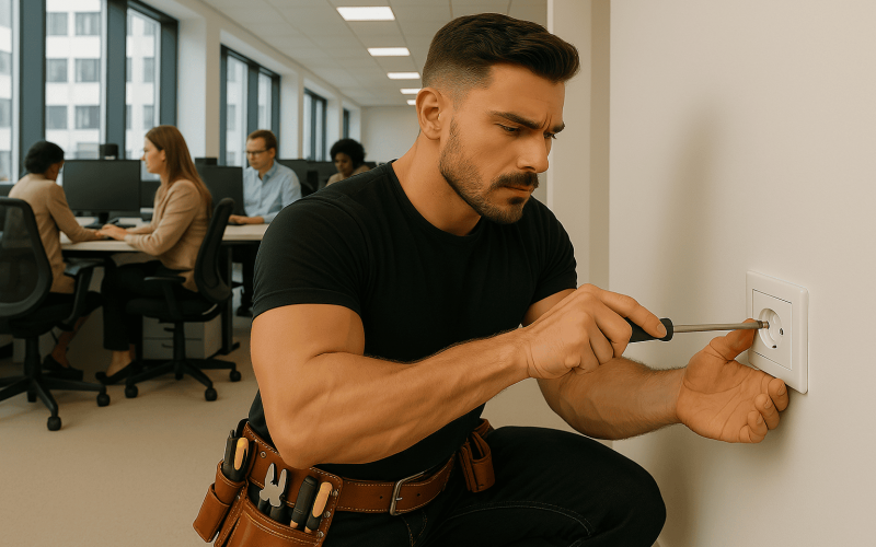 Manitas a domicilio en Barcelona realizando instalación en empresa