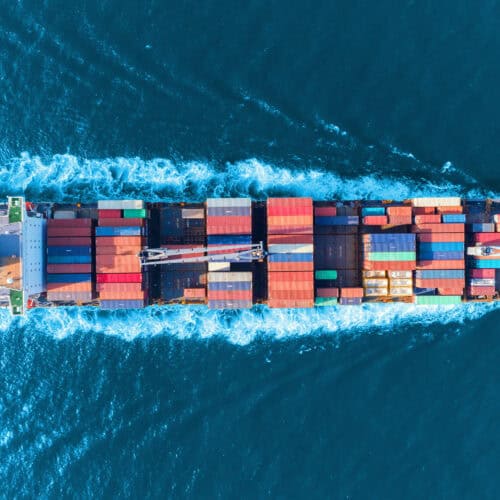 Overhead shot of transport ship
