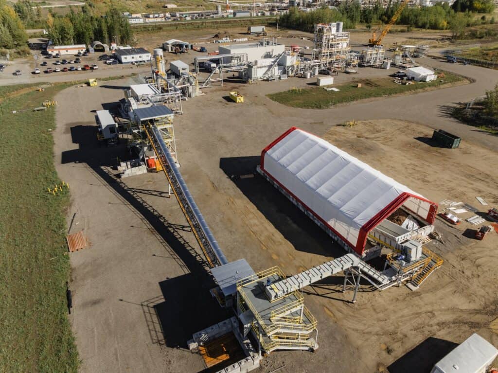 Aerial shot of the Arbios Chuntoh Ghuna facility, focusing on feedstock preparation
