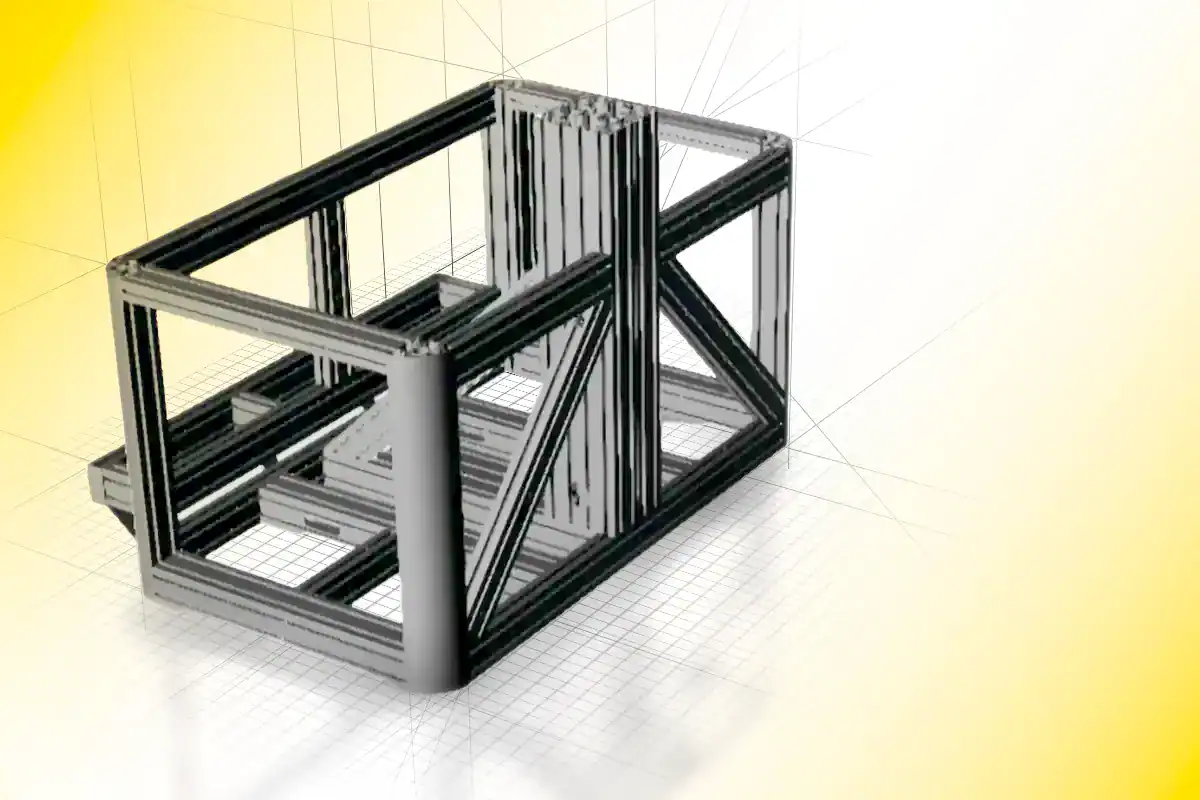 image 3D d'une structure en aluminium avec des panneaux de remplissage & des profilés de toutes sortes