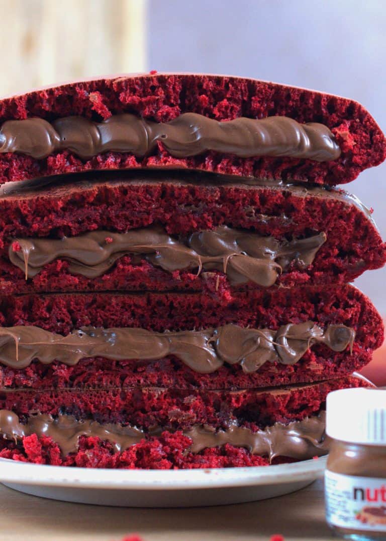 Red Velvet Nutella pancakes