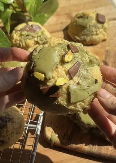 NYC style pistachio protein cookie—21 g protein per cookie