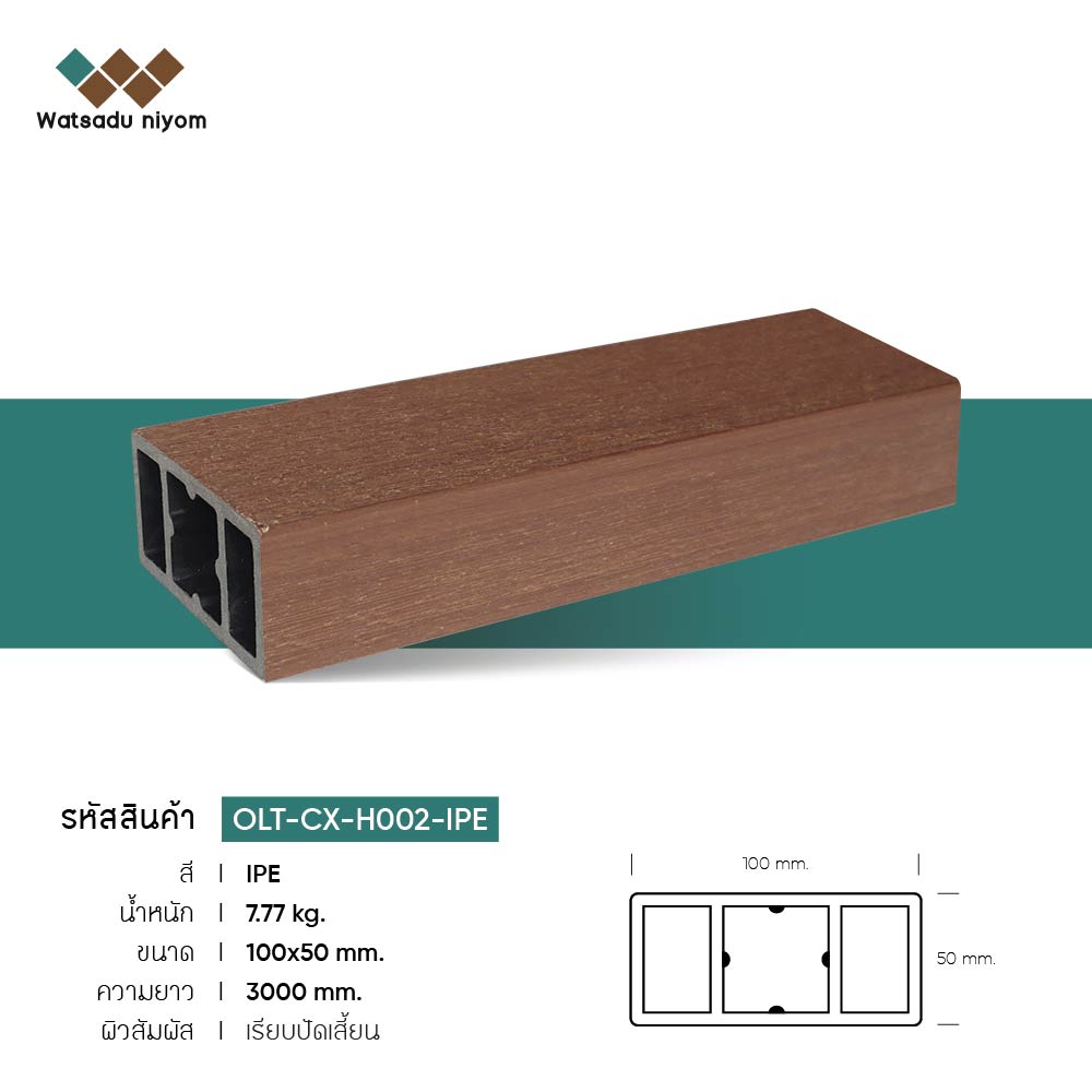 ไม้ระแนงหน้าใหญ่กลวง ภายนอก วัสดุนิยมไพร์ม ขนาด 100X50mm - Image 4