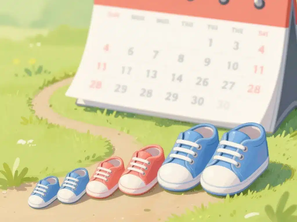 Chaussures bébé en file croissance, suivi taille chaussure bebe