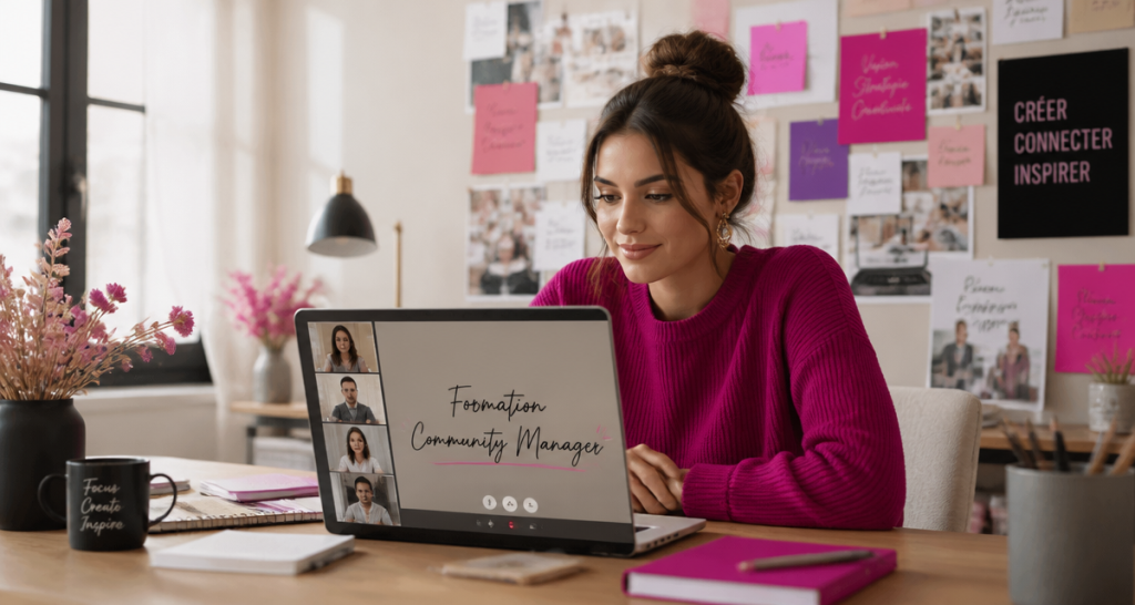 formation a distance community manager, jeune femme ordinateur