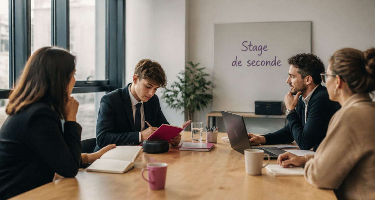 Lycéen en stage de seconde prenant des notes en entreprise