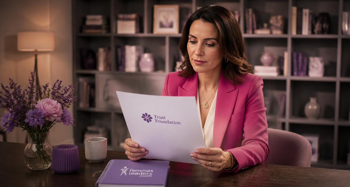 Femme examinant document trust foundations