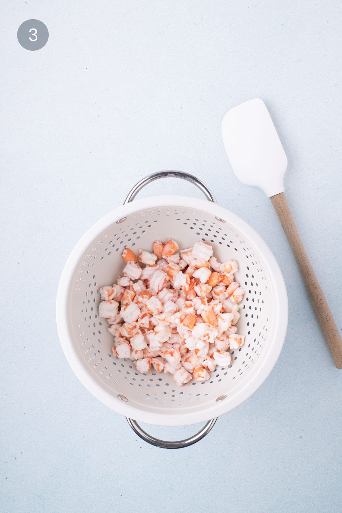 Draining marinated shrimp for shrimp ceviche recipe