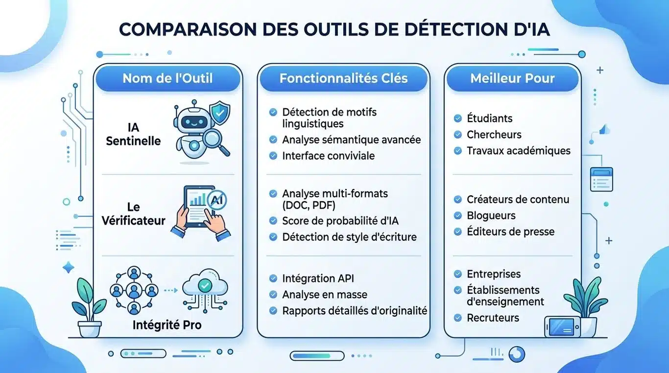 Infographie comparative des principaux outils de détection d'intelligence artificielle