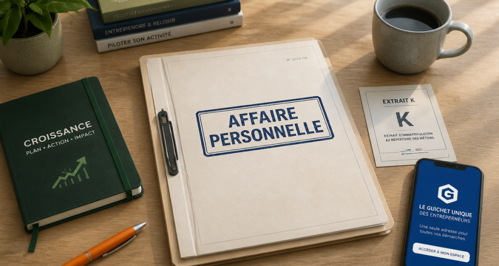 affaire personnelle commerçant dossier et outils