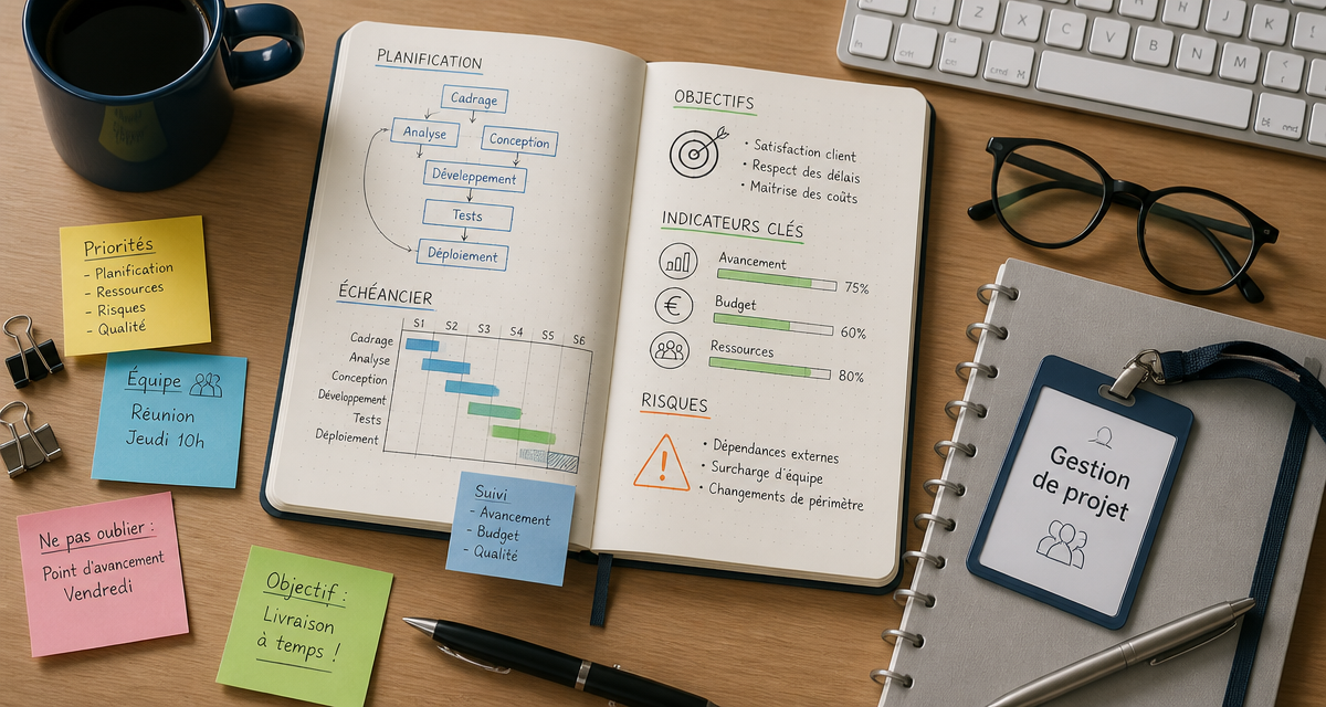 bureau gestion de projet métier avec agenda et accessoires