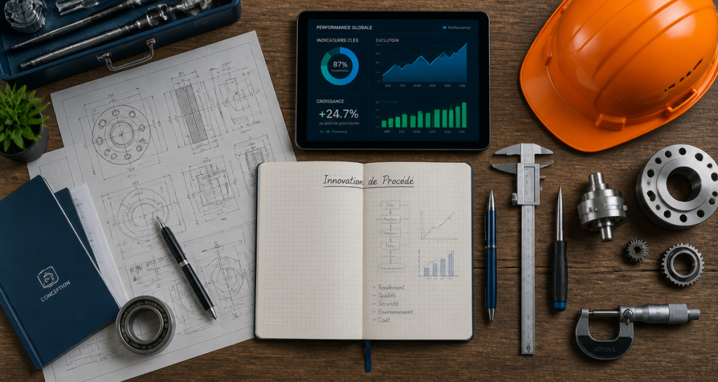 innovation de procédé avec plans, outils et tablette