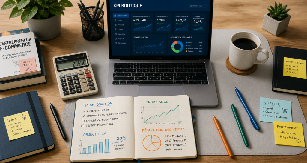 kpi e commerce bureau avec graphiques et tableau de bord