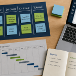 outils de management sur bureau d'équipe moderne