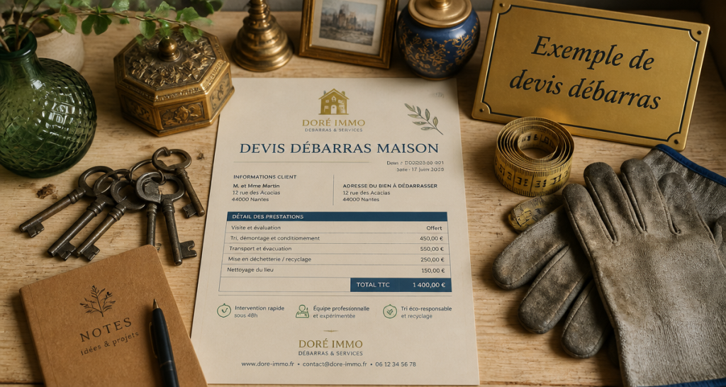 exemple devis débarras maison sur table