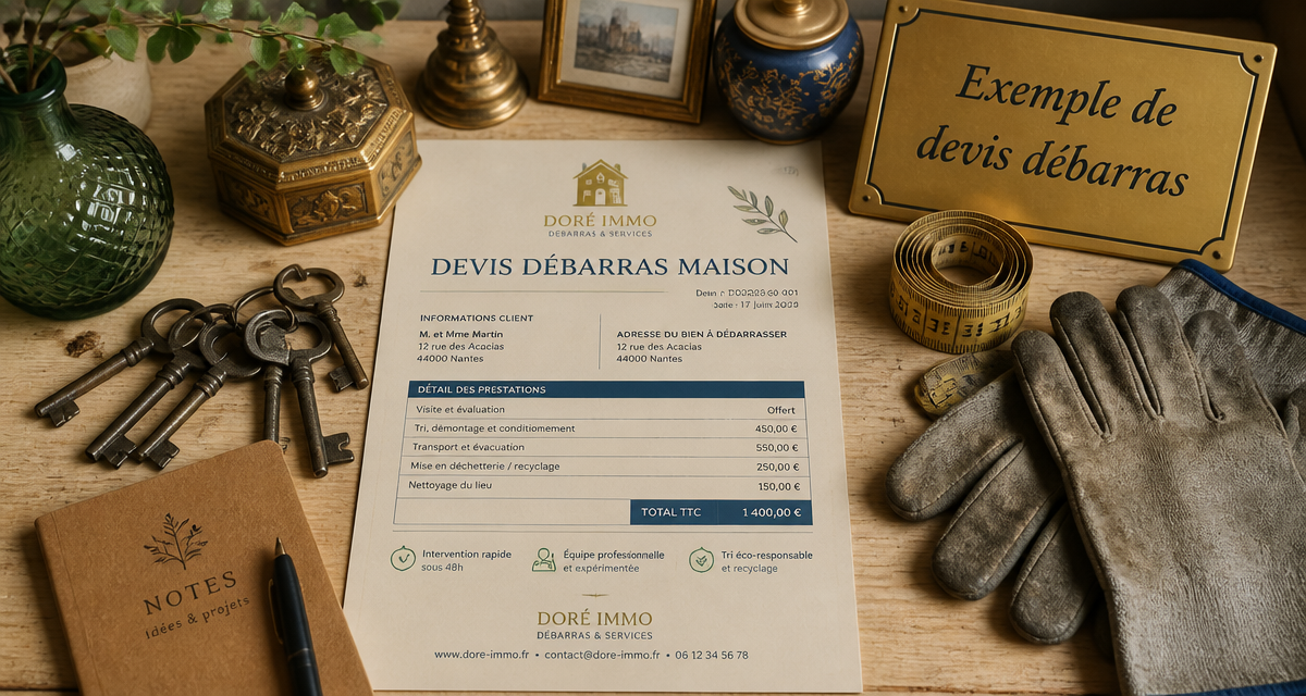 exemple devis débarras maison sur table