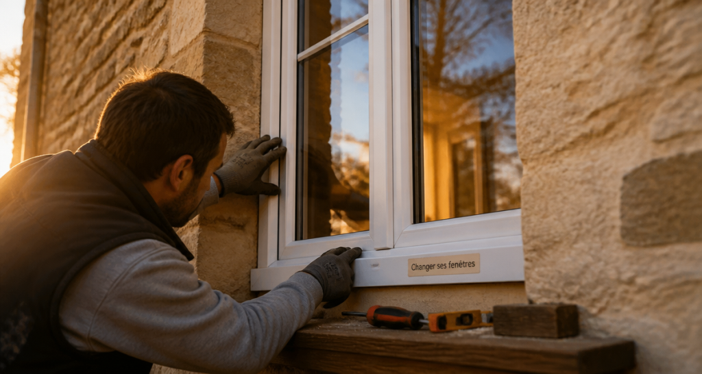 prix remplacement fenetre artisan pose PVC façade pierre