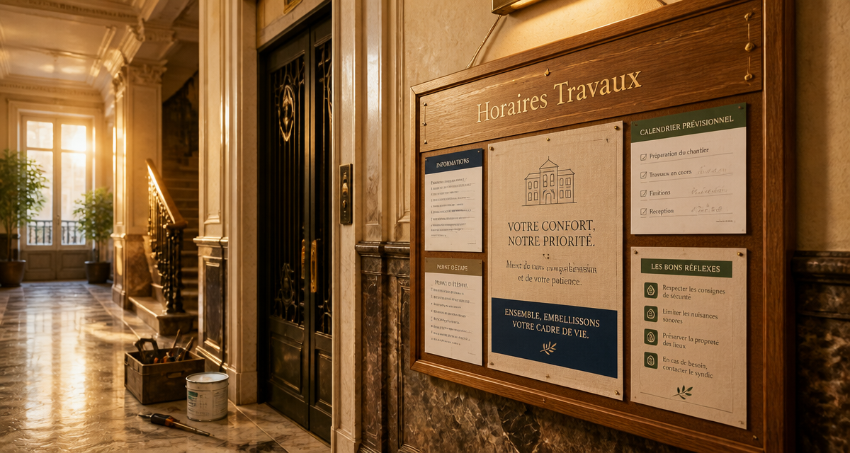 copropriété horaires travaux panneau affichage