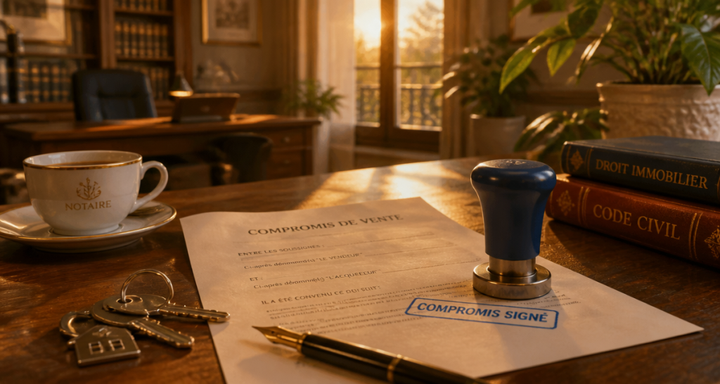 délai compromis vente compromis signé sur bureau notaire