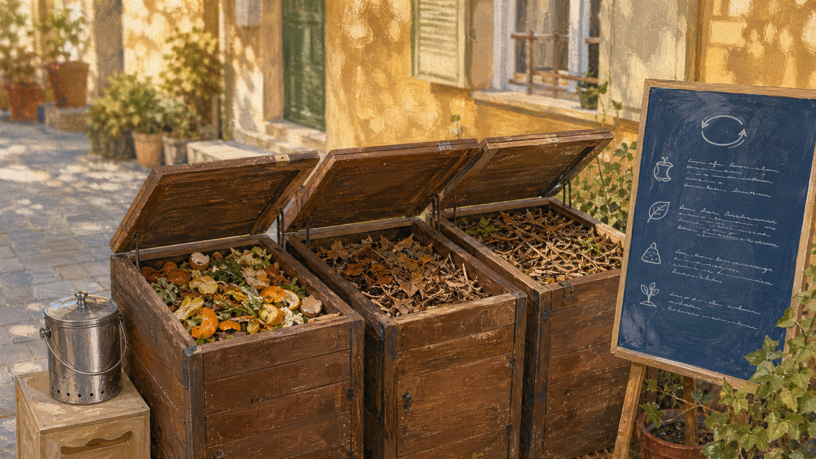 Compostage collectif : bacs de compost partagés et bioseau, référents