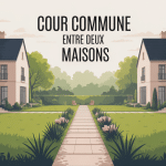 cour commune entre 2 maisons dessin épuré ambiance harmonieuse