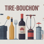 Nom tire bouchon plusieurs modèles autour d'une bouteille de vin