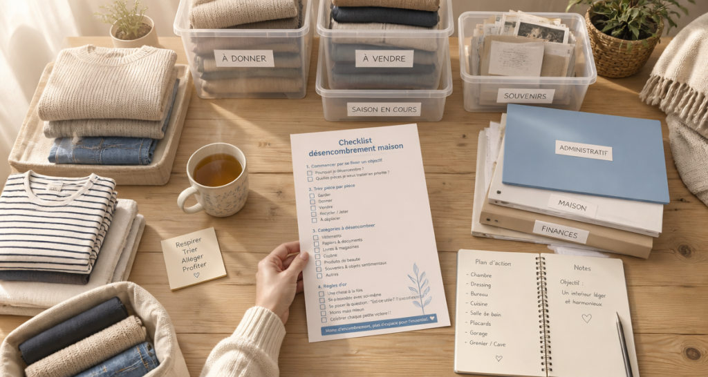 aide rangement maison checklist sur table