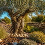 amenagement olivier jardin avec paillage galets