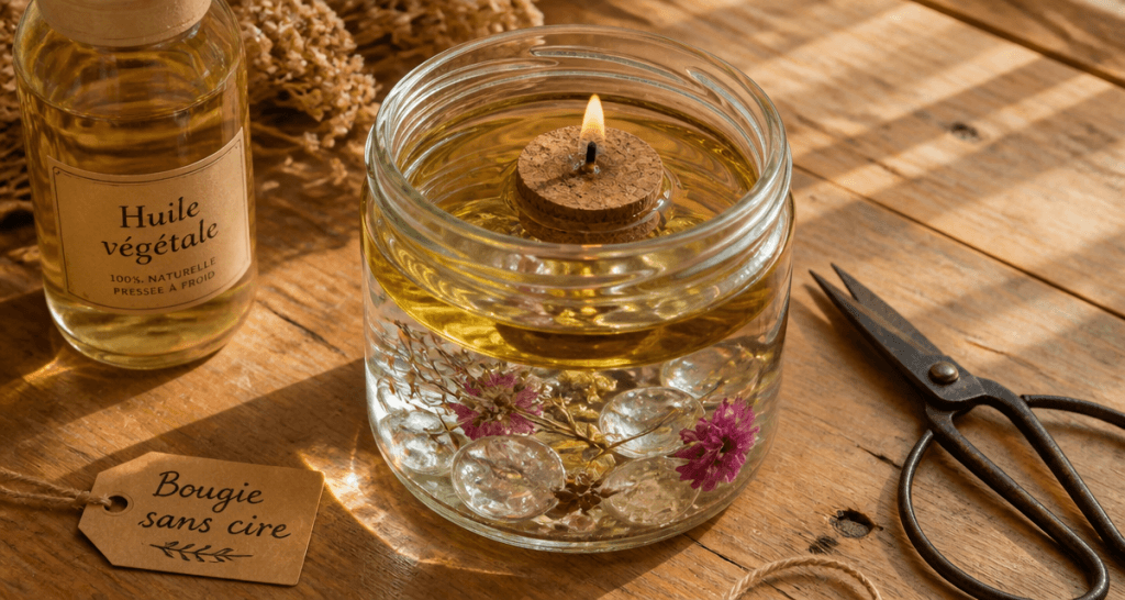 comment faire une bougie sans cire avec huile et mèche