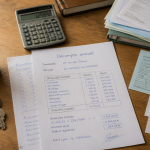Décomptes de charges locatives sur bureau avec calculatrice et documents