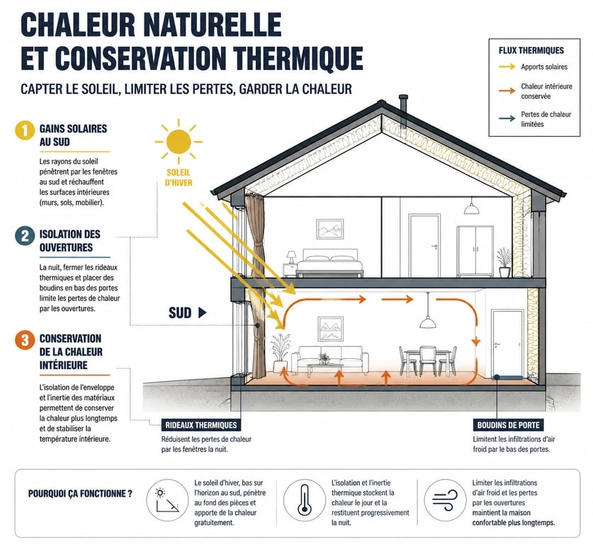 Infographie sur l'isolation passive et comment chauffer une maison sans chauffage
