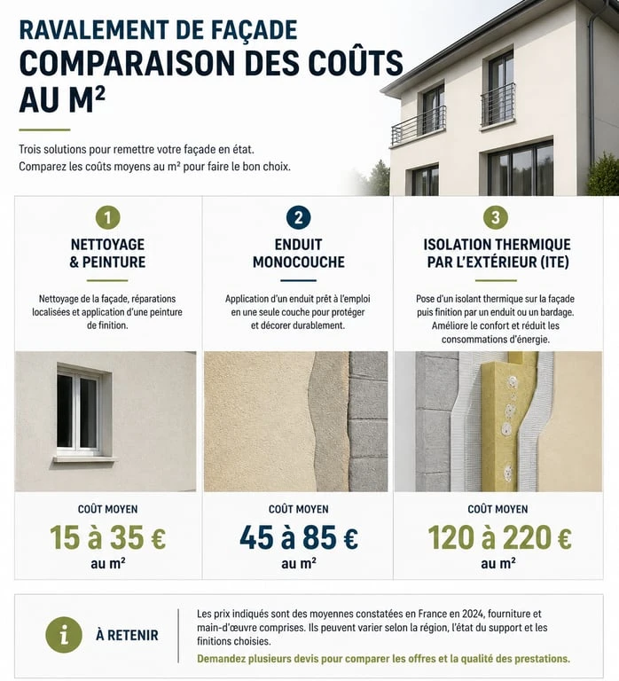 Comparatif des prix au m2 pour le ravalement de façade d'une maison de 100m2