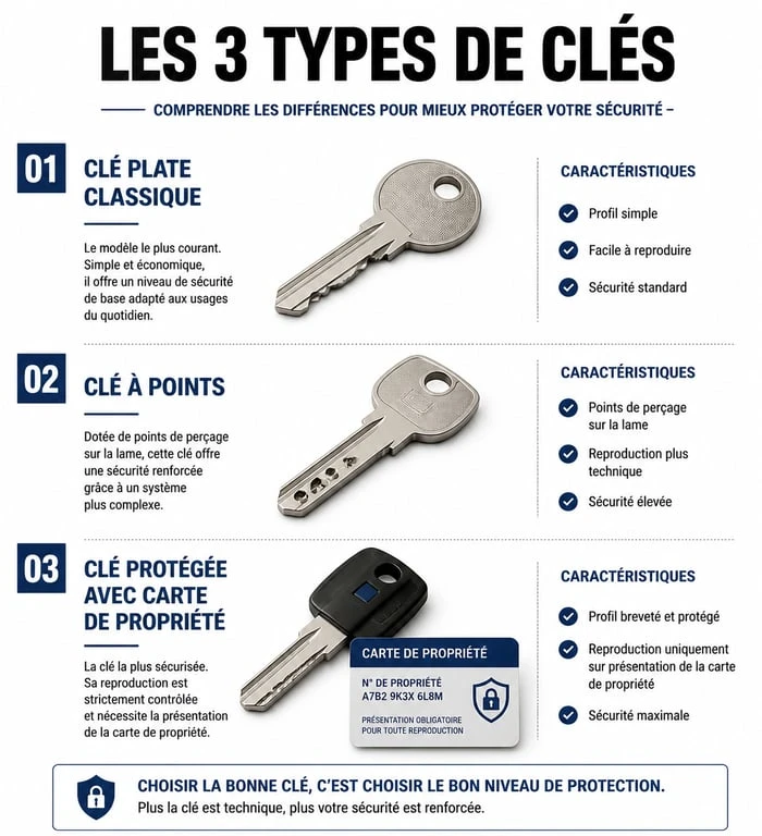 Infographie sur les types de clés et la procédure pour faire des doubles de clés