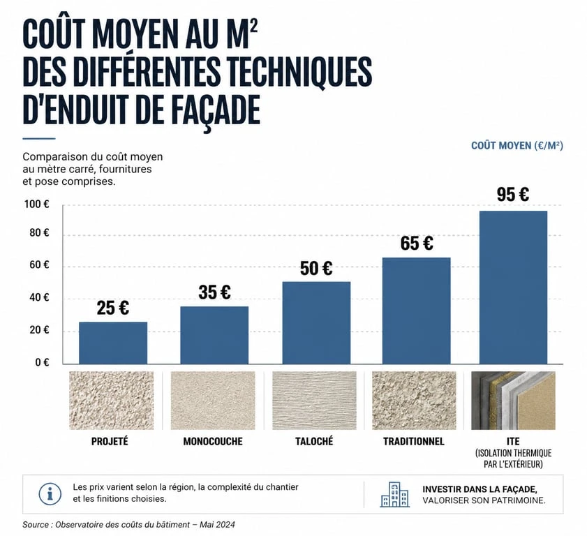 Comparatif des prix au m2 pour le crépi de façade d'une maison de 100m2