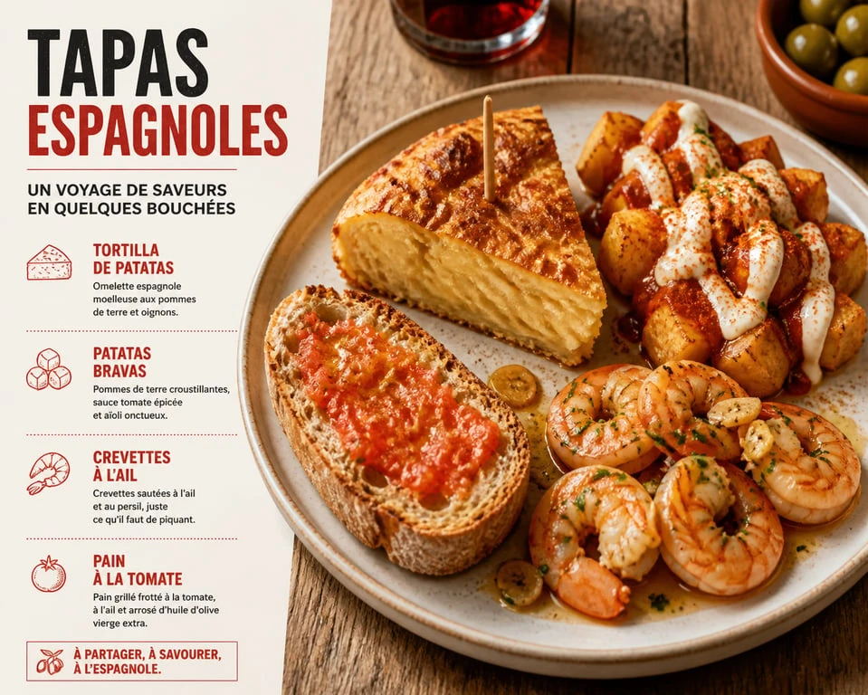Assiette de tapas espagnoles variées pour une recette de tapas espagnol maison
