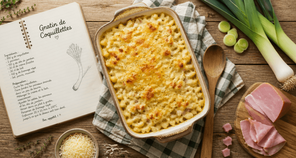Gratin de coquillettes recette facile pas cher sur table rustique