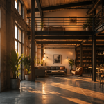 hangar aménagé en maison avec grandes baies vitrées et mezzanine