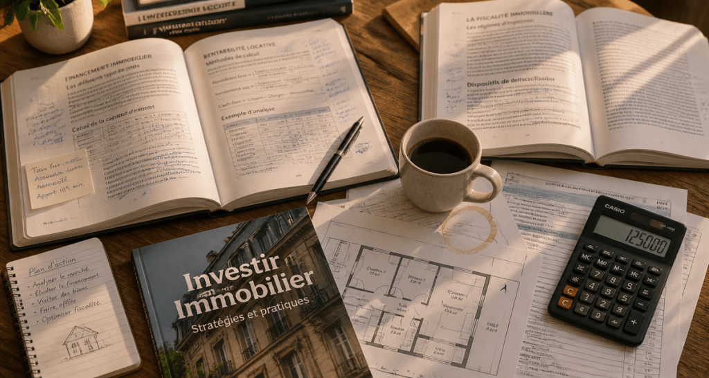 immobilier livre sur bureau avec documents fiscaux et plan