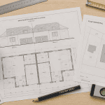 plan maison mitoyenne par le garage, plans architecturaux et outils