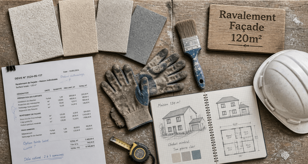 prix ravalement façade maison 120m2 plan de travail chantier