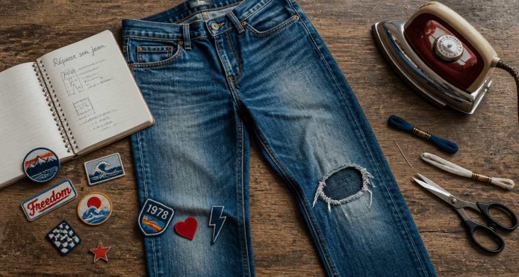 Réparer un trou dans un jean sans machine à coudre, outils et patchs