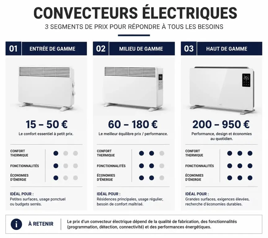 Comparatif des prix des convecteurs électriques par gamme