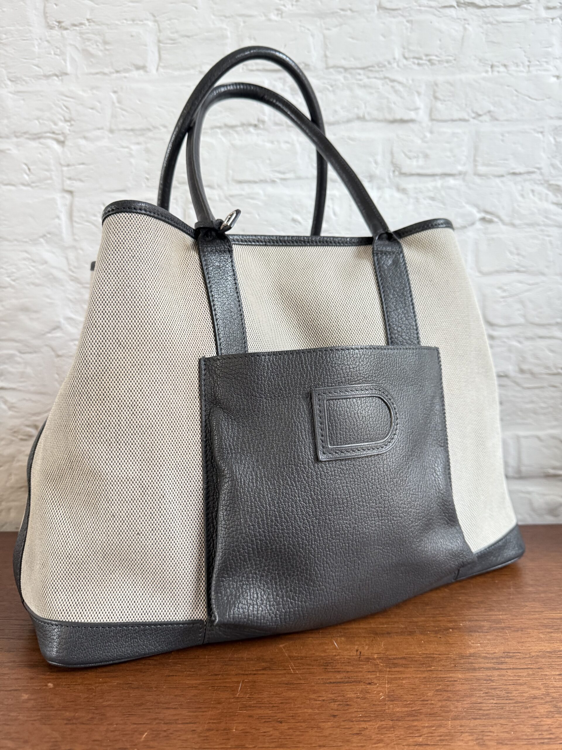 Delvaux Toile D & Leather Cabas Shopper